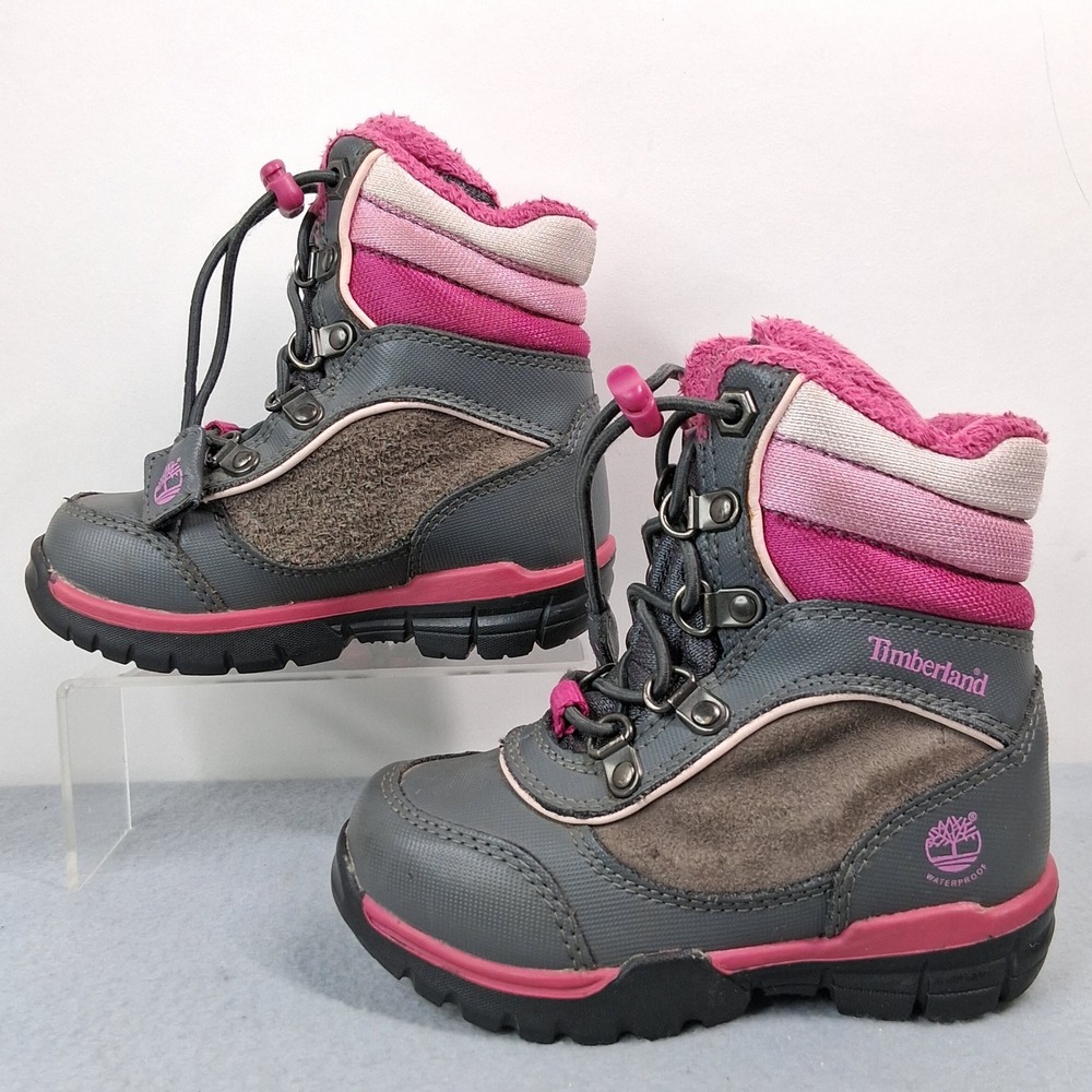 Timberland Waterproof Winter Snow Boots Girls Size 6 Gray Pink